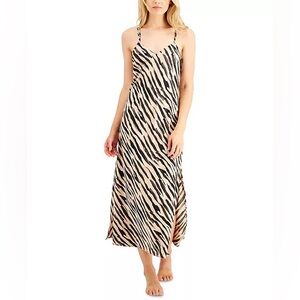 INC International Concepts Satin Zebra-Print Long Chemise Nightgown size small